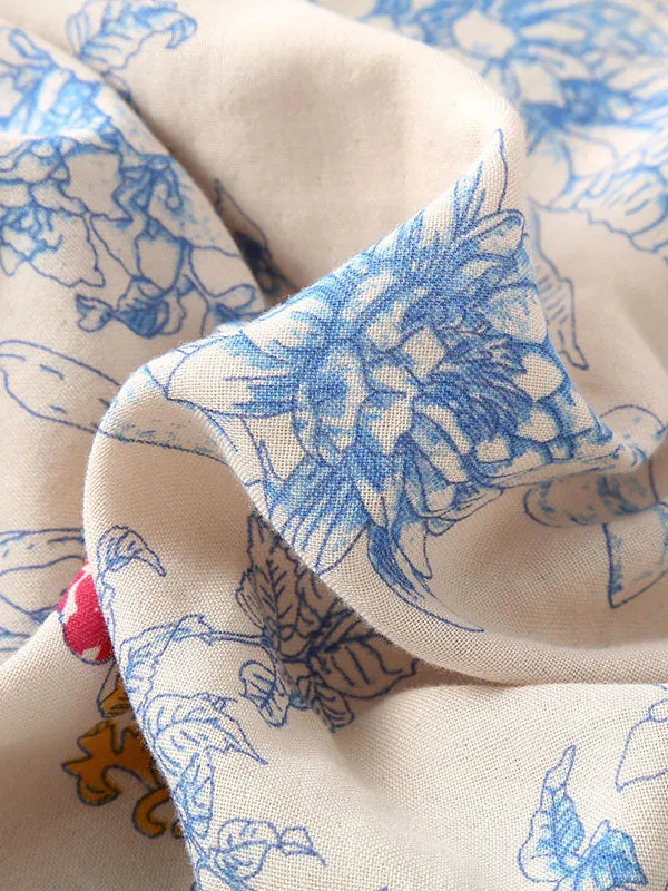 Vintage Blue Flowers Long Sleeve Pajama Set