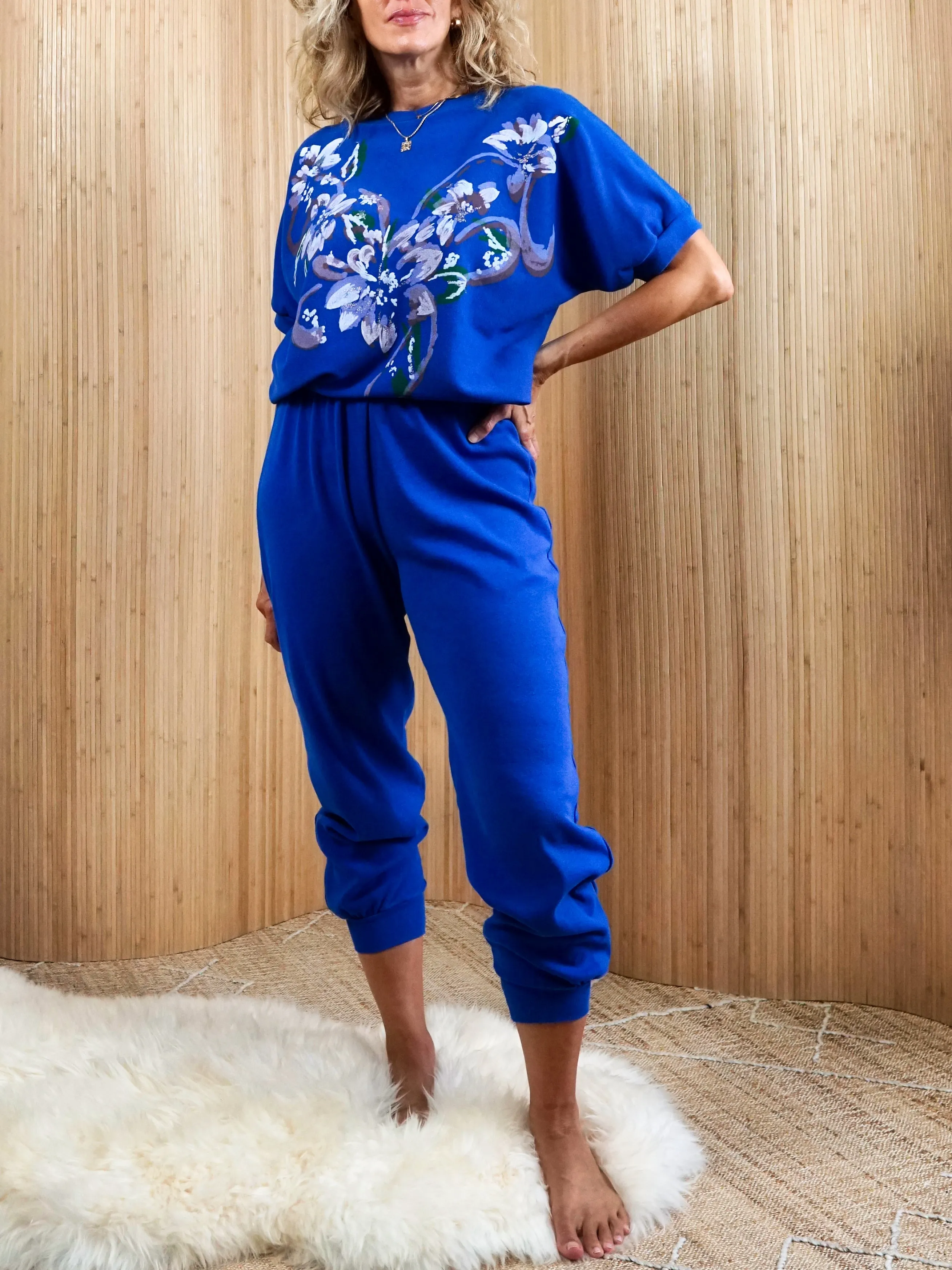 Vintage Blue Painted Floral Set