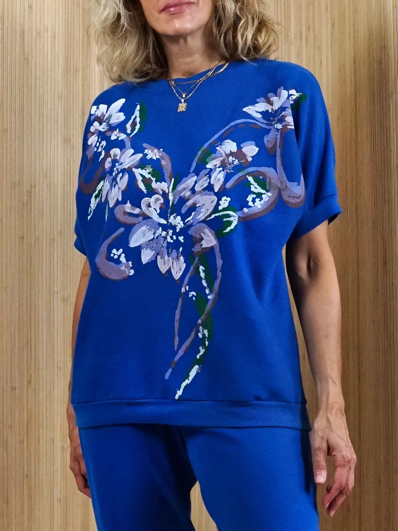Vintage Blue Painted Floral Set