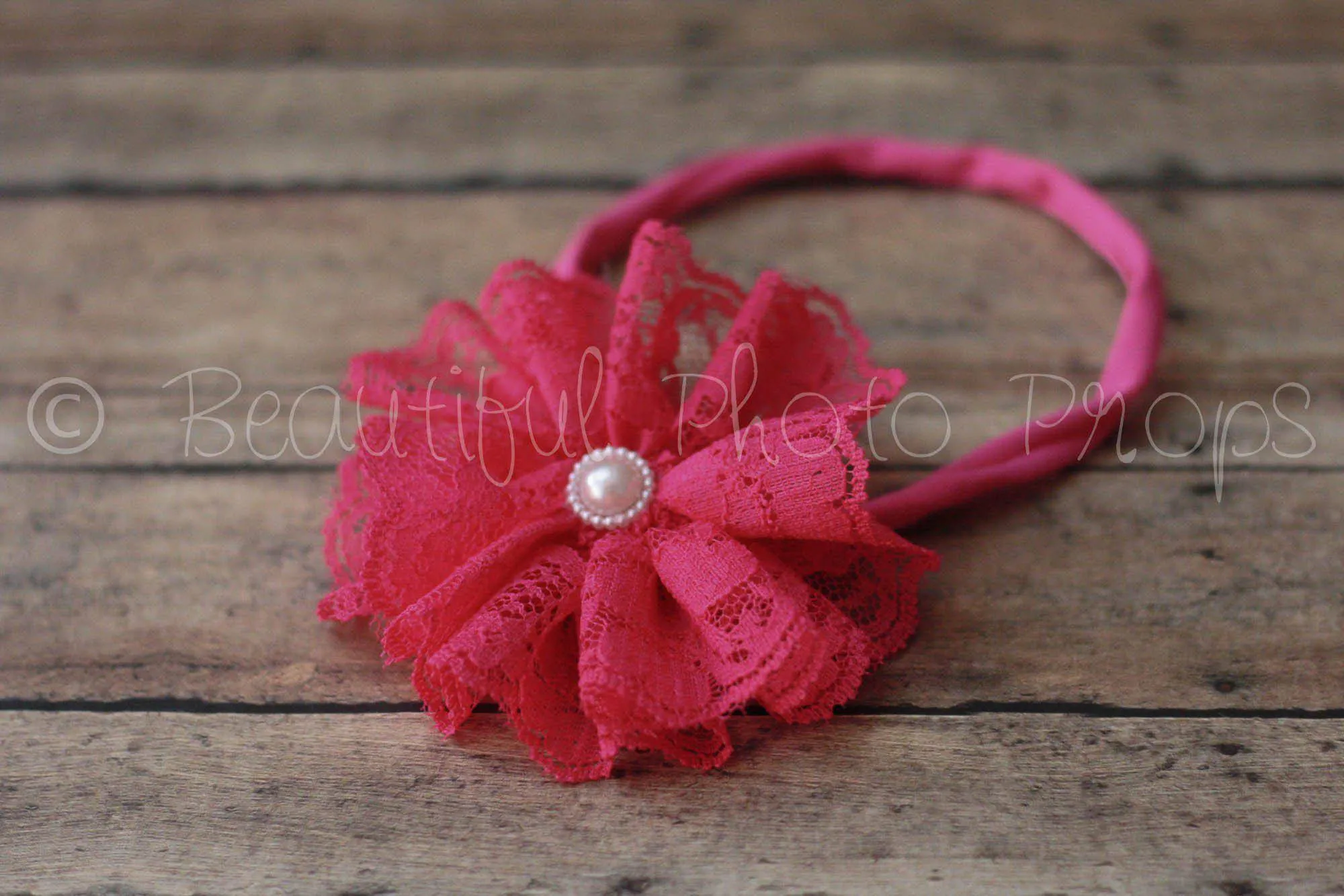 Vintage Lace Flower Headband Hot Pink