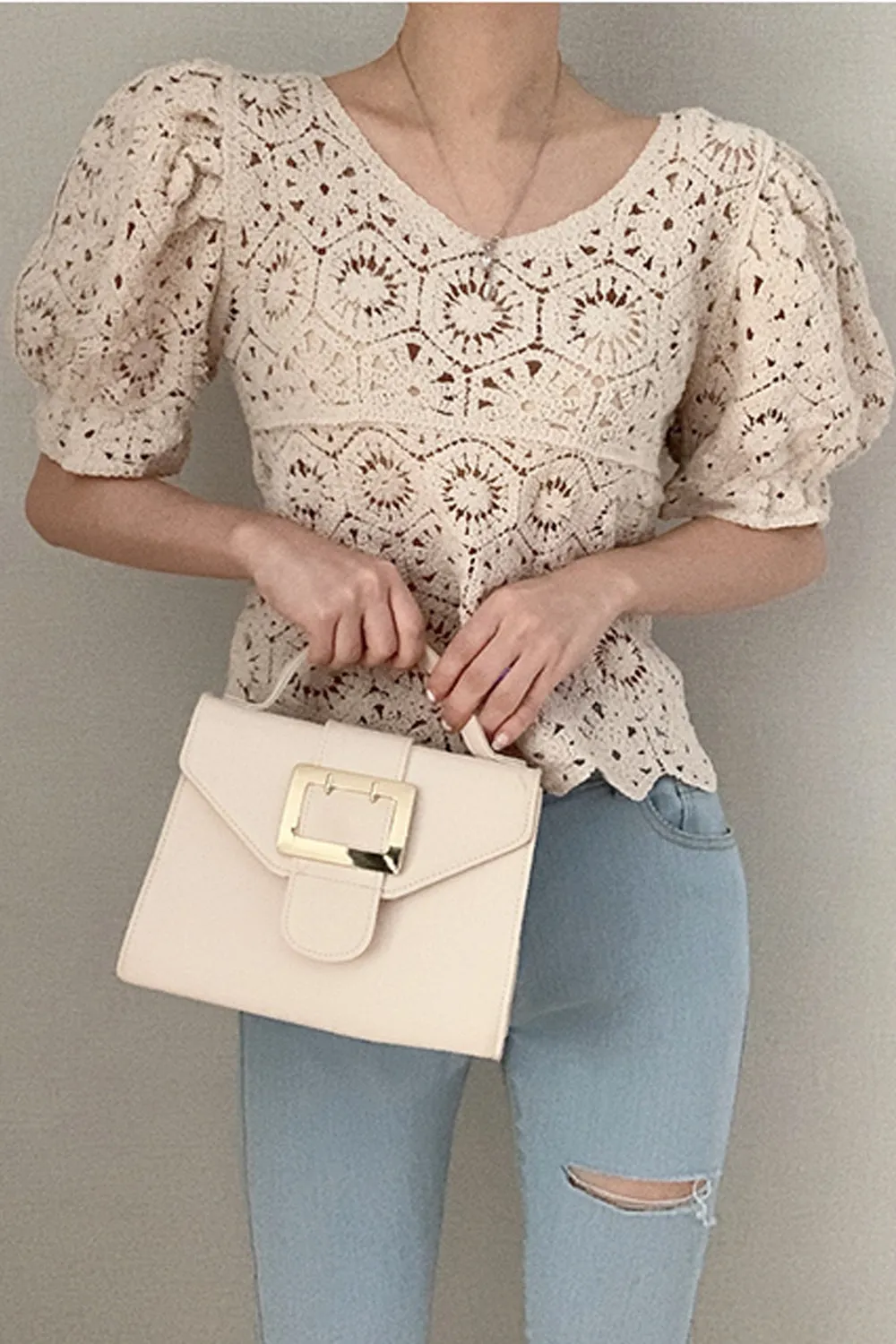 Vintage Puff Sleeve Lace Crop Tops