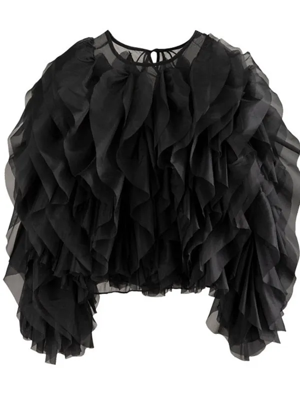 Vintage Ruffle Lantern Sleeve Blouse