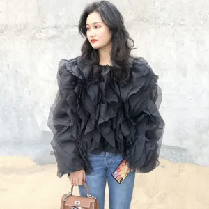 Vintage Ruffle Lantern Sleeve Blouse