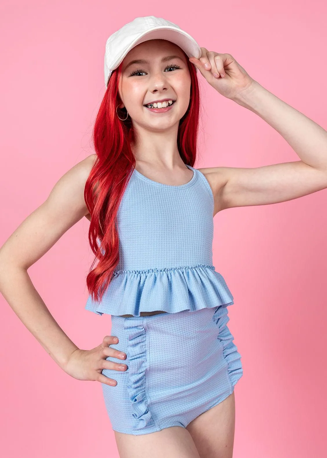 Waffled Barely Blue | Youth Down in Front Ruffle Bottoms