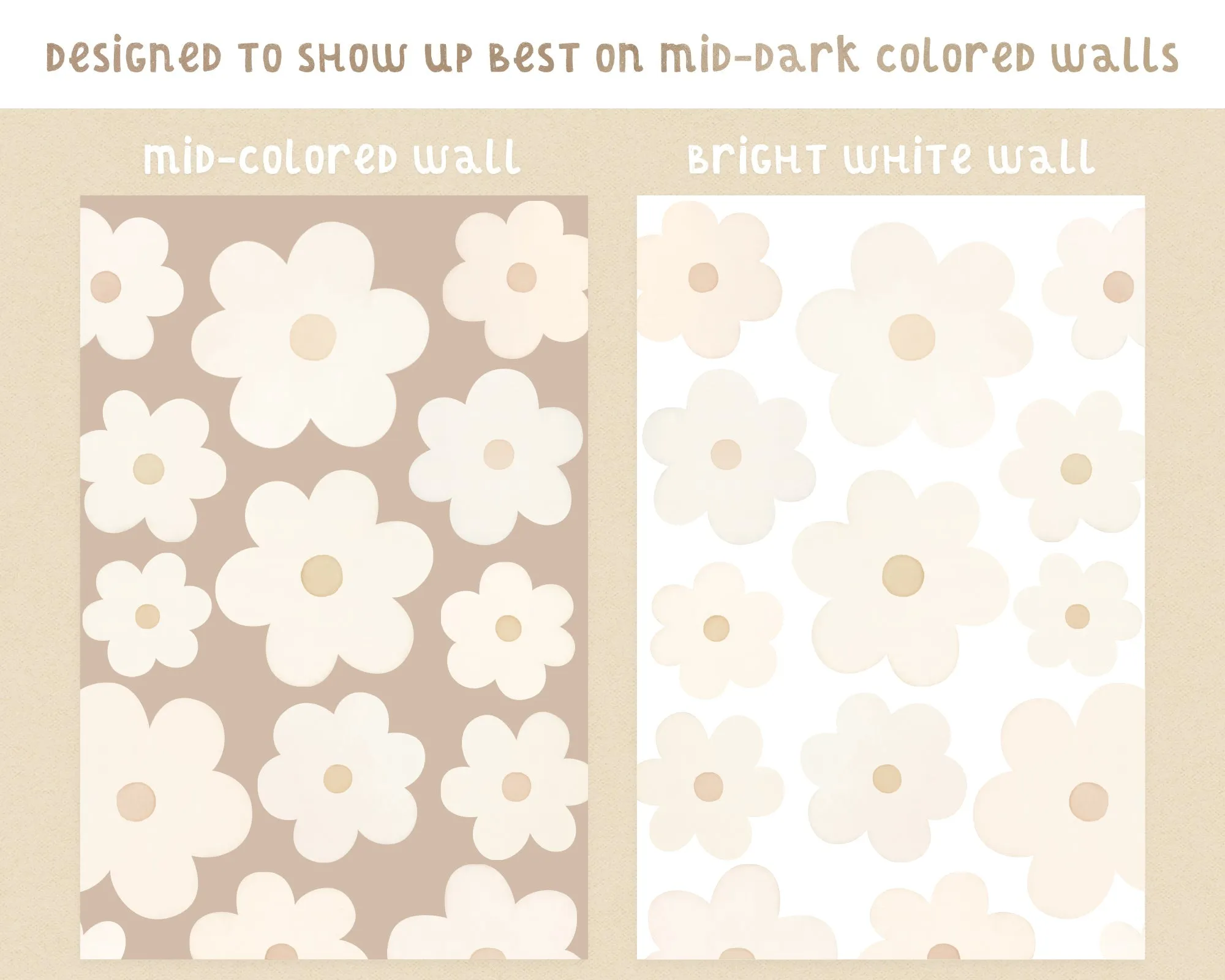 Watercolor Daisies Fabric Wall Decal Set - Light Neutral