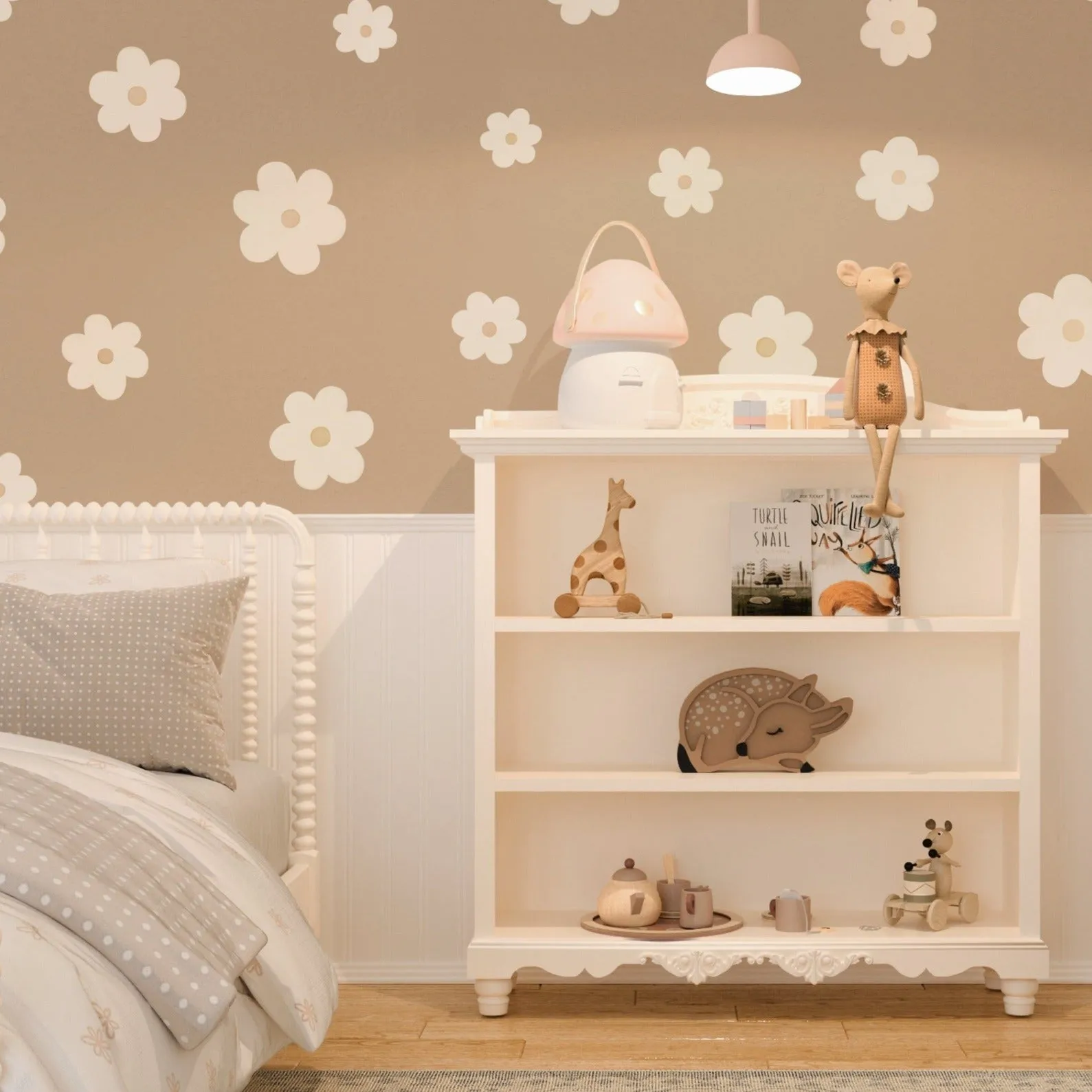Watercolor Daisies Fabric Wall Decal Set - Light Neutral