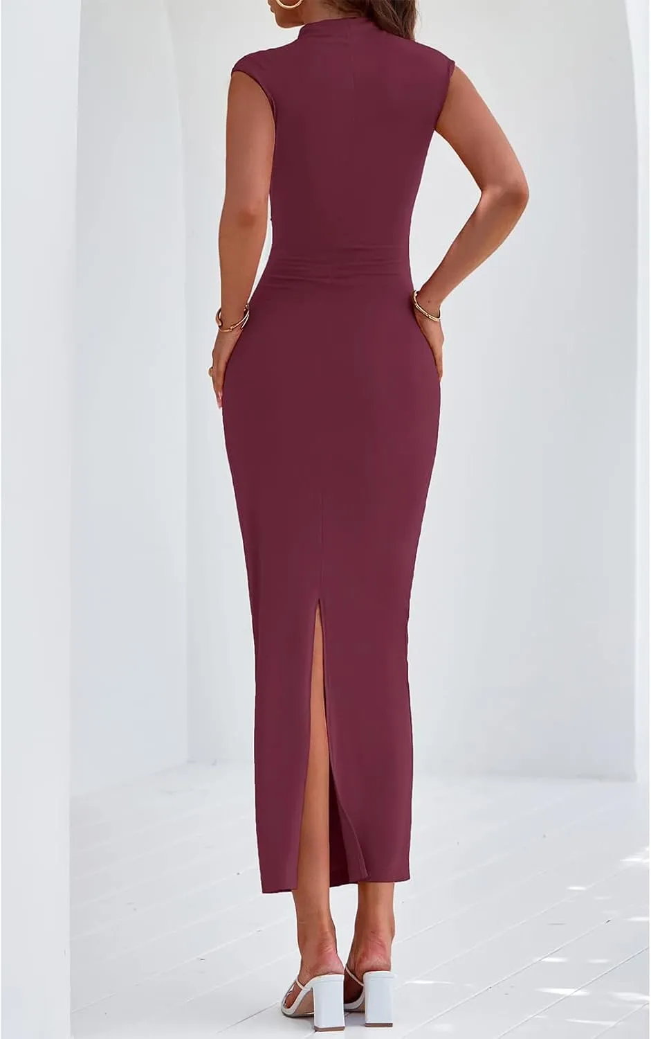 Wedding Guest Dress Casual Maxi Long Dress Crewneck Ruffle Waist Bodycon Summer Beach Vacation Sundress 2025