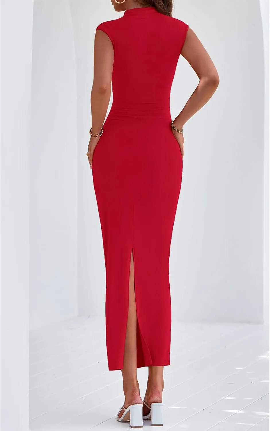 Wedding Guest Dress Casual Maxi Long Dress Crewneck Ruffle Waist Bodycon Summer Beach Vacation Sundress 2025