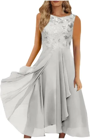 Wedding Guest Dress for Women Sleeveless Lace Chiffon Flowy Maxi Dresses 2025 Mother of The Bride Clothes