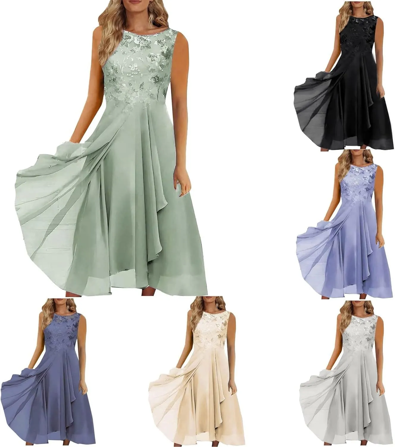 Wedding Guest Dress for Women Sleeveless Lace Chiffon Flowy Maxi Dresses 2025 Mother of The Bride Clothes