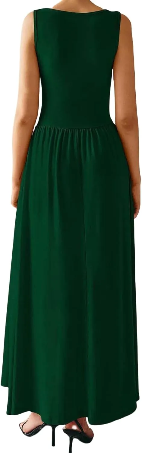 Wedding Guest Dresses for Women A Line Dresses Sleeveless Crewneck High Waist Flowy Ruffle Hem Swing Dress 2025