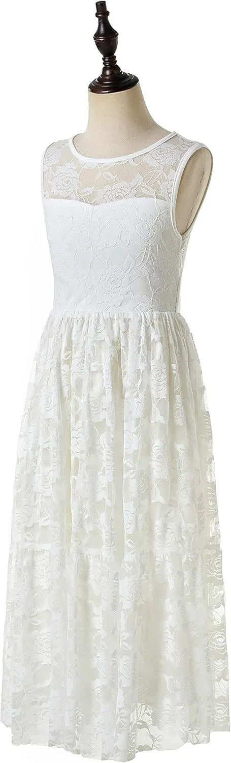 Weileenice Flower Girl Wedding Dress Sheer Back Kids Princess Bridesmaid Communion Party Prom Bohemian Maxi Lace Dresses