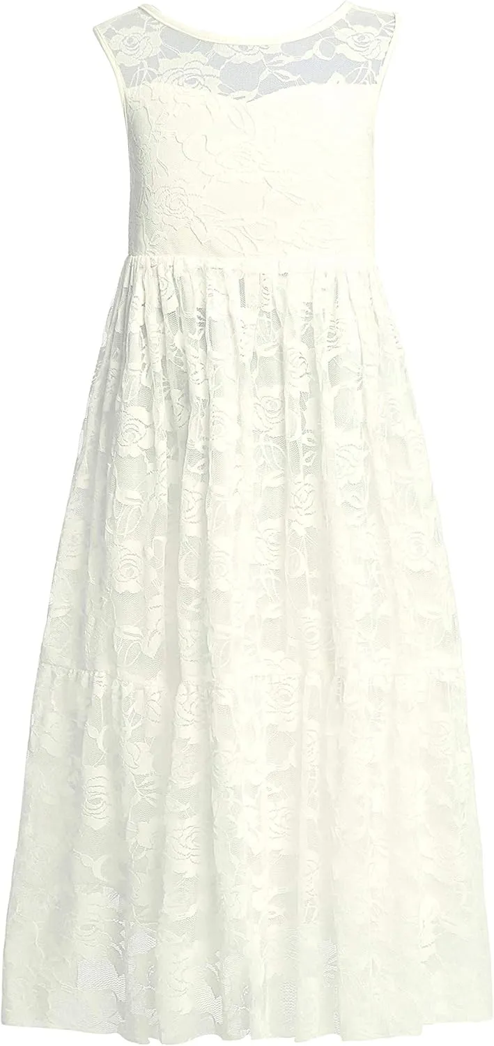 Weileenice Flower Girl Wedding Dress Sheer Back Kids Princess Bridesmaid Communion Party Prom Bohemian Maxi Lace Dresses