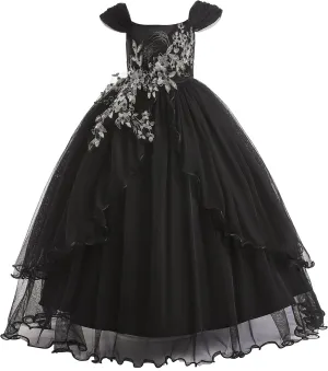 Weileenice Vintage Off The Shoulder Flower Girl Dress Lace Embroidery Little/Big Girls Wedding Bridesmaid Holiday Ballgown