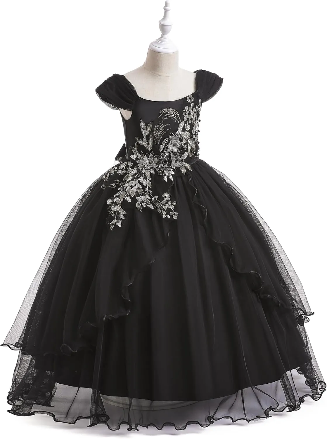 Weileenice Vintage Off The Shoulder Flower Girl Dress Lace Embroidery Little/Big Girls Wedding Bridesmaid Holiday Ballgown