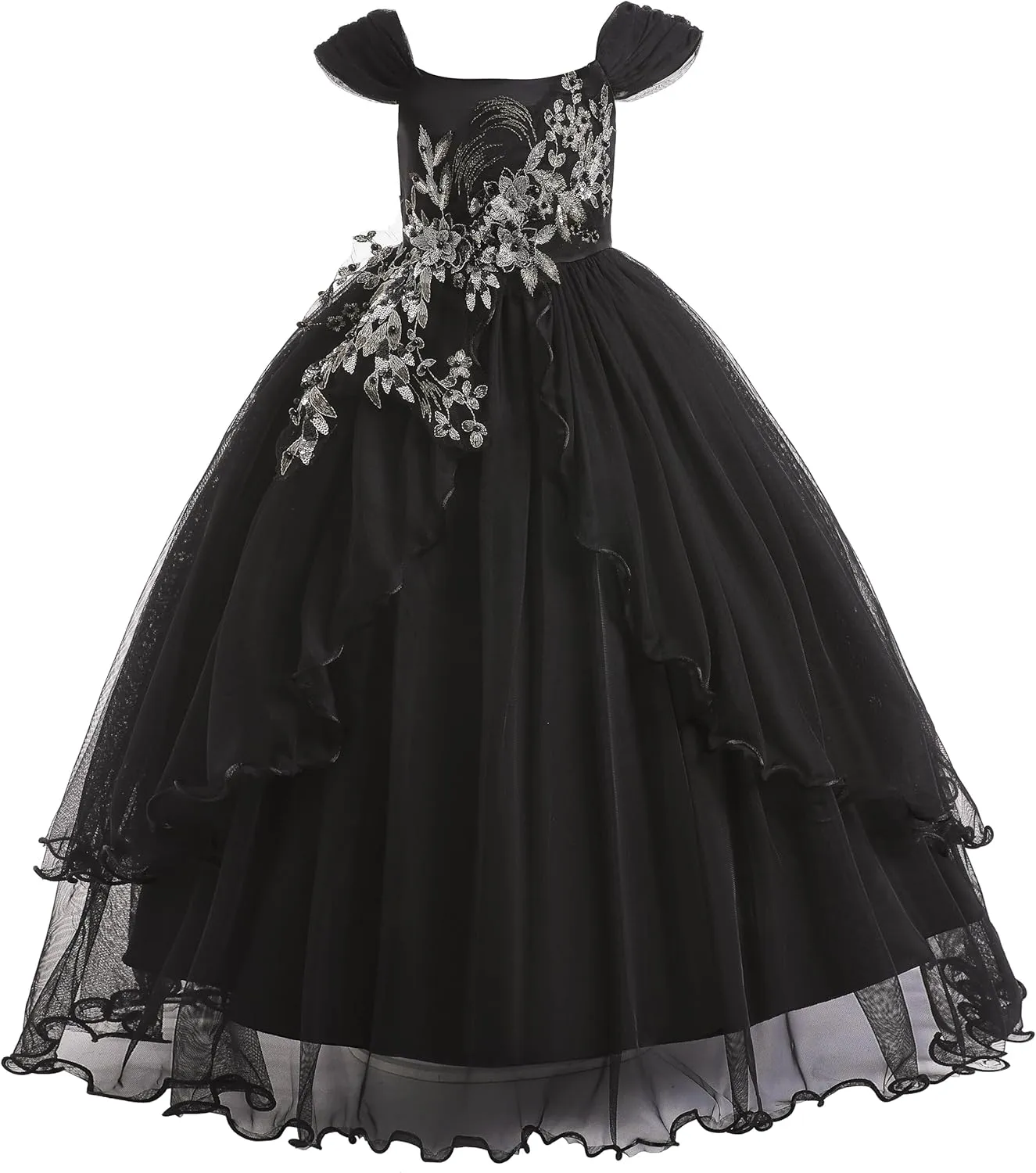 Weileenice Vintage Off The Shoulder Flower Girl Dress Lace Embroidery Little/Big Girls Wedding Bridesmaid Holiday Ballgown