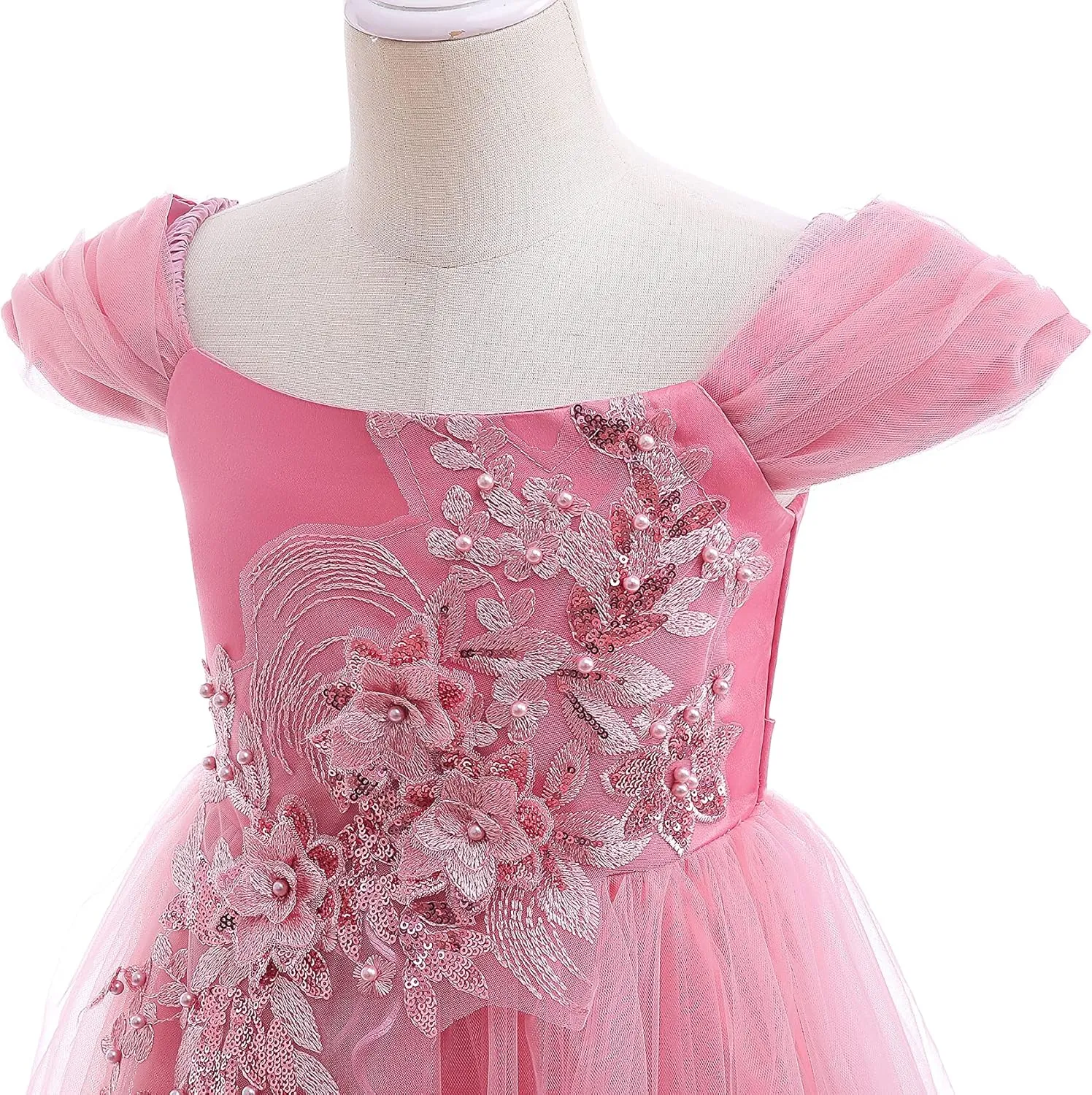 Weileenice Vintage Off The Shoulder Flower Girl Dress Lace Embroidery Little/Big Girls Wedding Bridesmaid Holiday Ballgown