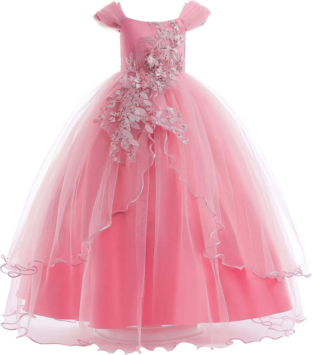 Weileenice Vintage Off The Shoulder Flower Girl Dress Lace Embroidery Little/Big Girls Wedding Bridesmaid Holiday Ballgown