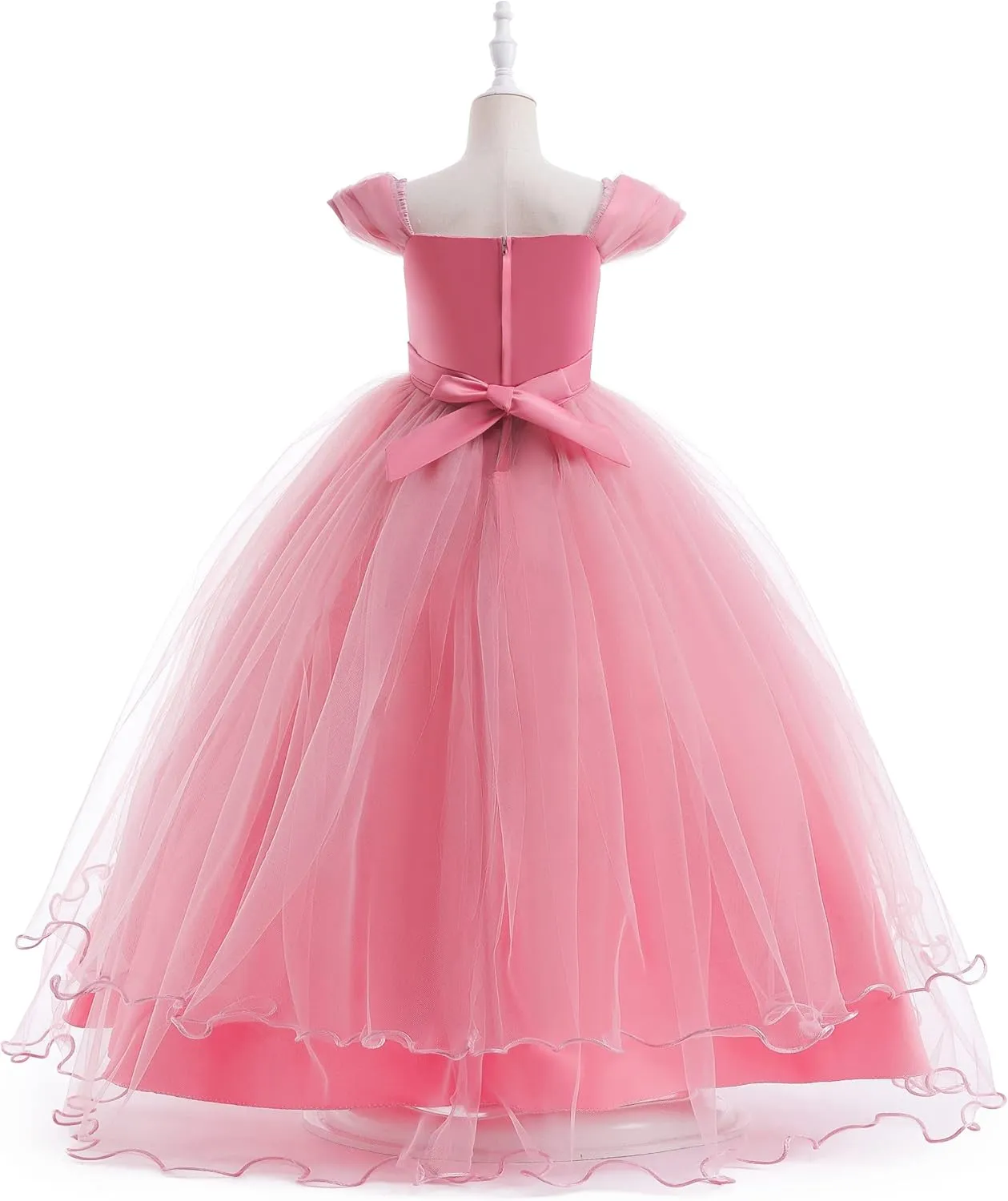Weileenice Vintage Off The Shoulder Flower Girl Dress Lace Embroidery Little/Big Girls Wedding Bridesmaid Holiday Ballgown