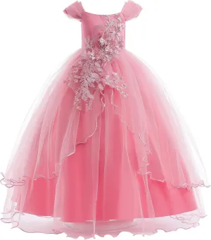 Weileenice Vintage Off The Shoulder Flower Girl Dress Lace Embroidery Little/Big Girls Wedding Bridesmaid Holiday Ballgown