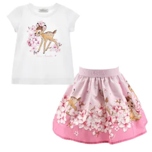 White & Pink Bambi Skirt Set