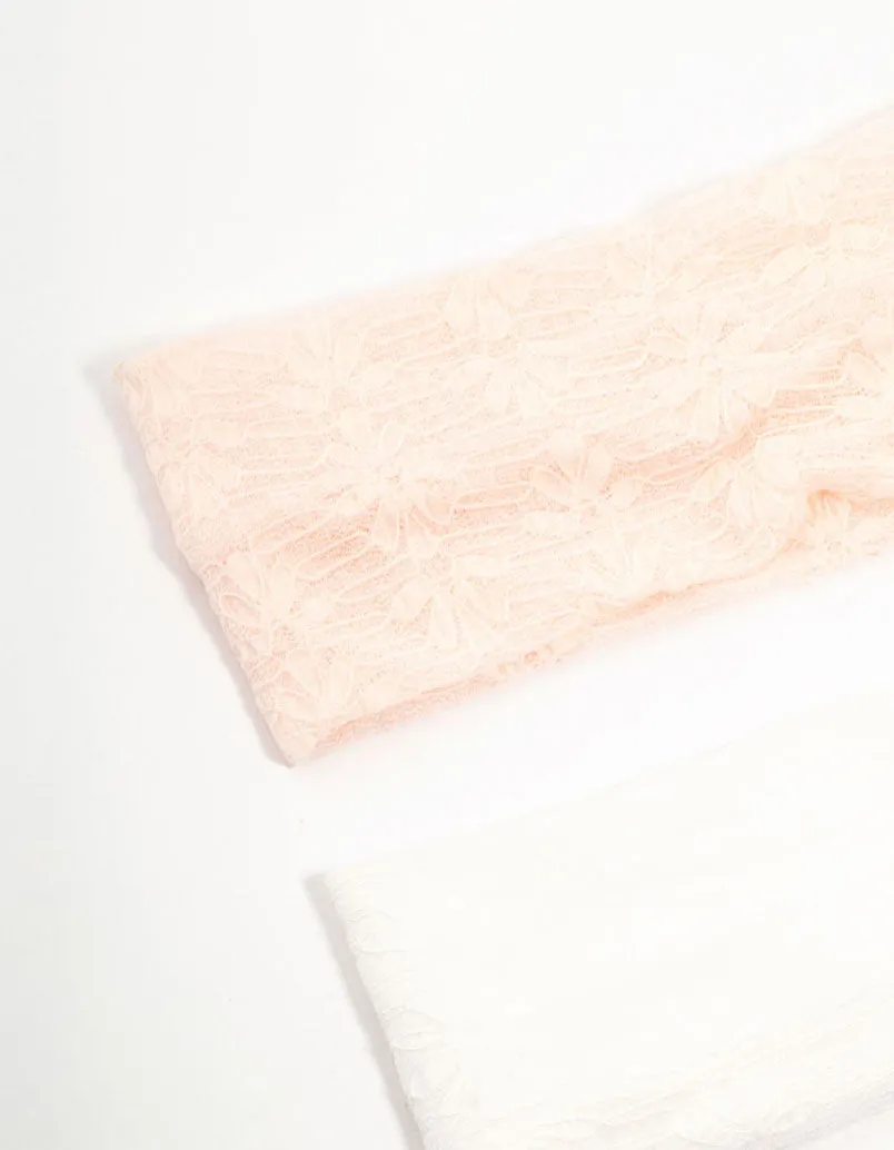 White & Pink Stretch Lace Headbands 2-Pack