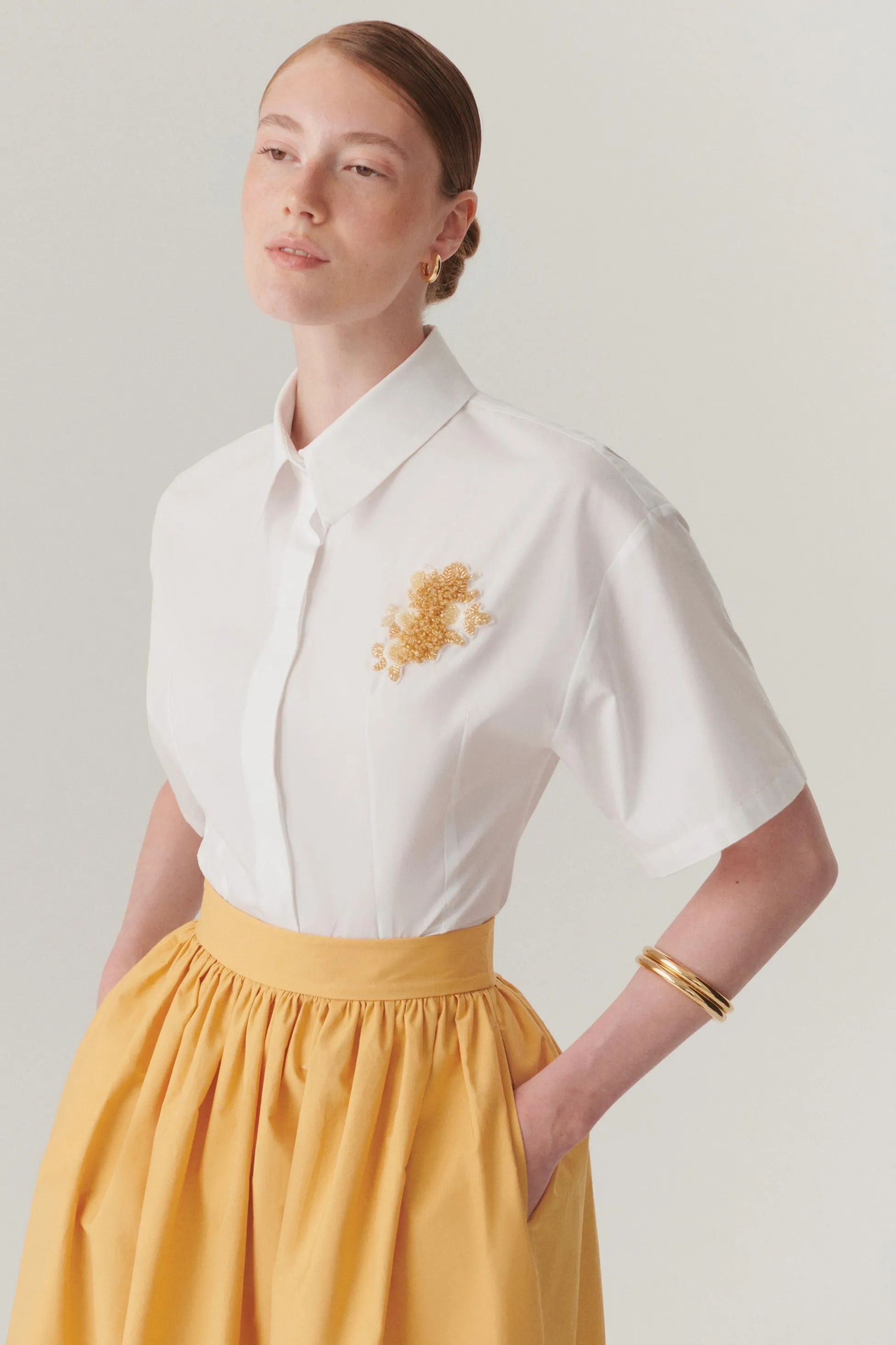 White Embellished Cotton Poplin Shirt