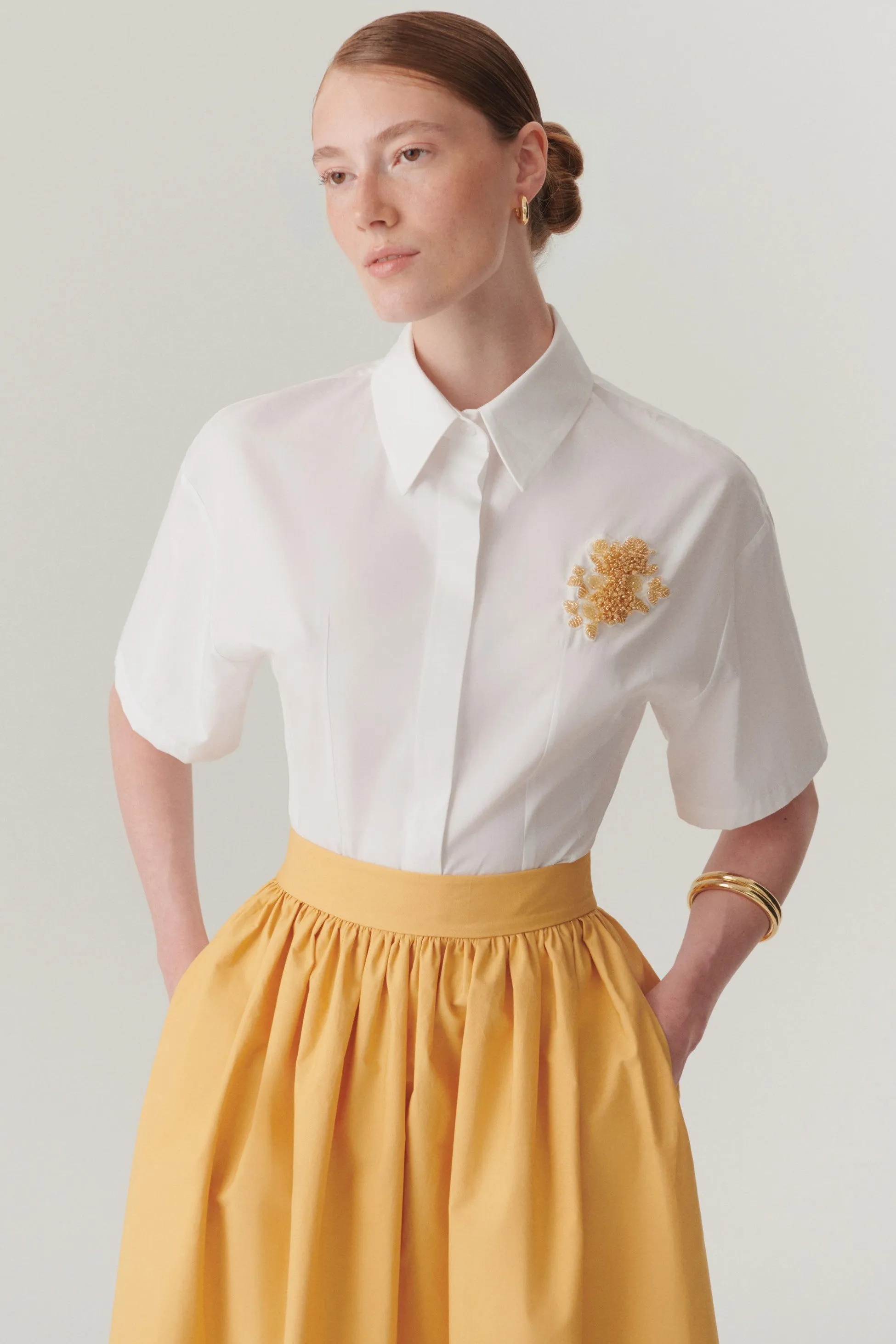 White Embellished Cotton Poplin Shirt