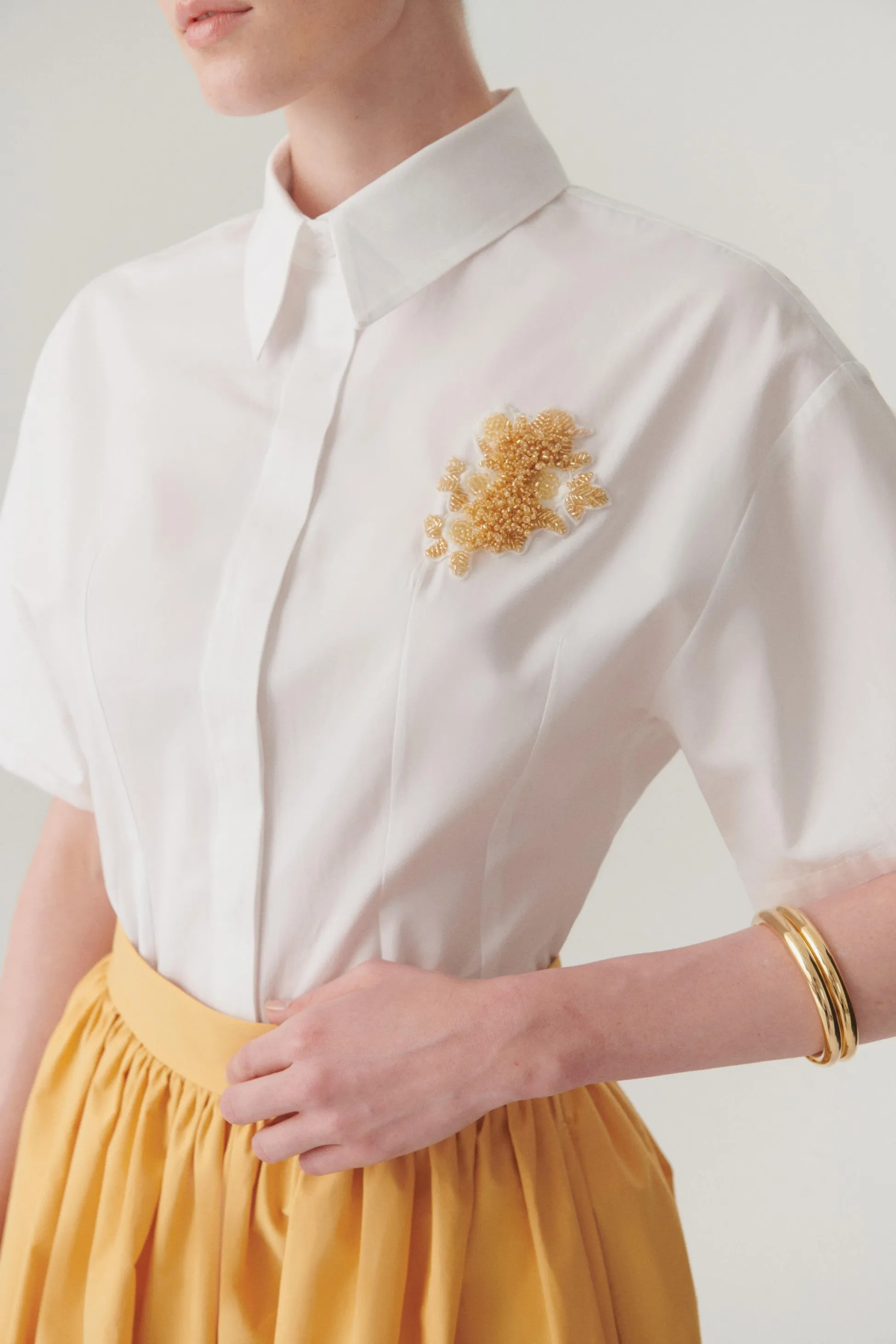 White Embellished Cotton Poplin Shirt