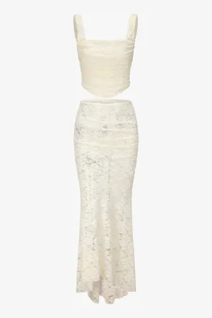 White Floral Lace Two Piece Dress