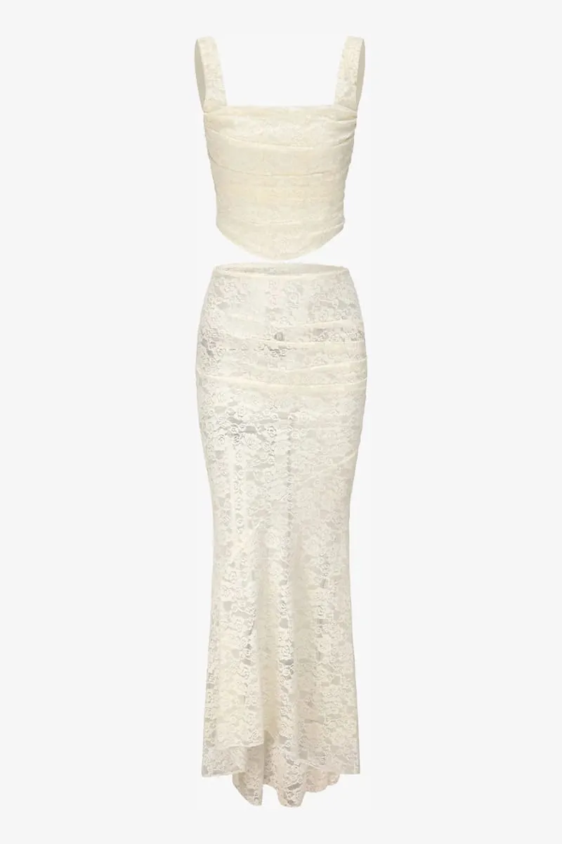 White Floral Lace Two Piece Dress