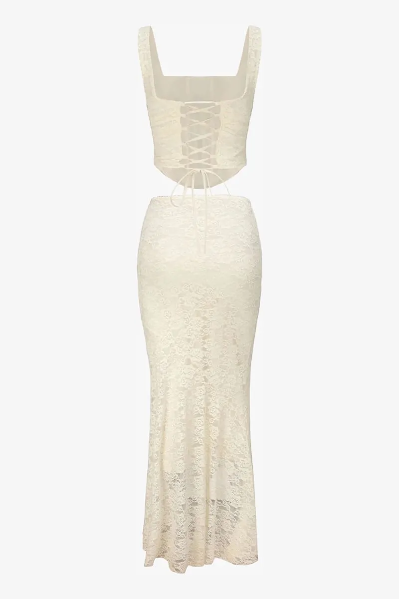 White Floral Lace Two Piece Dress