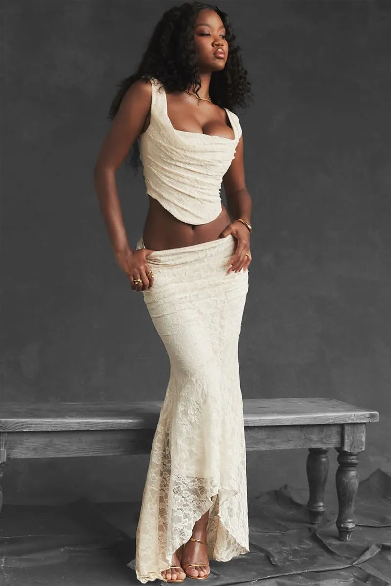 White Floral Lace Two Piece Dress