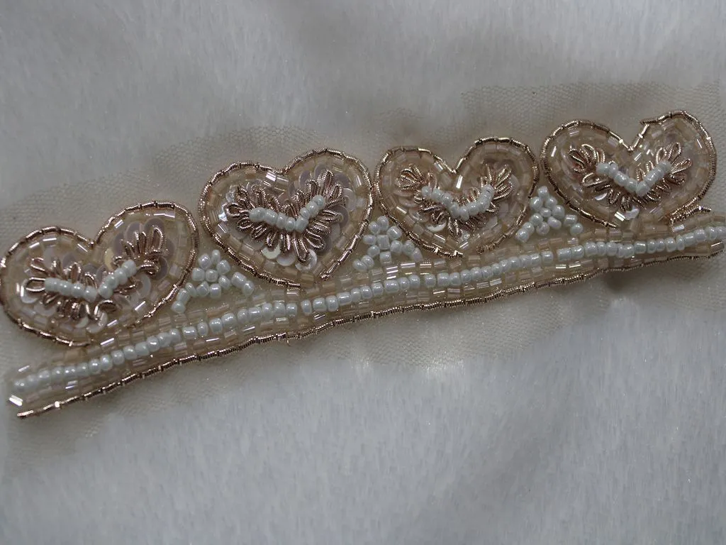 White Golden Pearl and Cutdana Beads Handwork Embroidered Border
