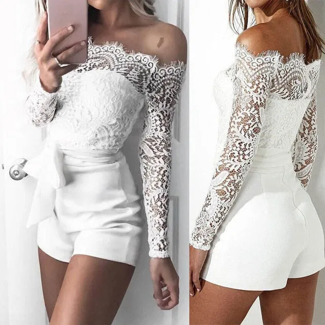 White Lace Jumpsuit Bodysuits Long Sleeve Romper