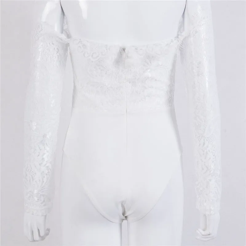 White Lace Jumpsuit Bodysuits Long Sleeve Romper