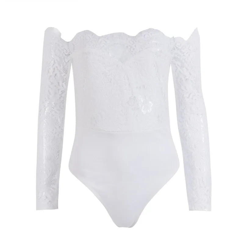 White Lace Jumpsuit Bodysuits Long Sleeve Romper