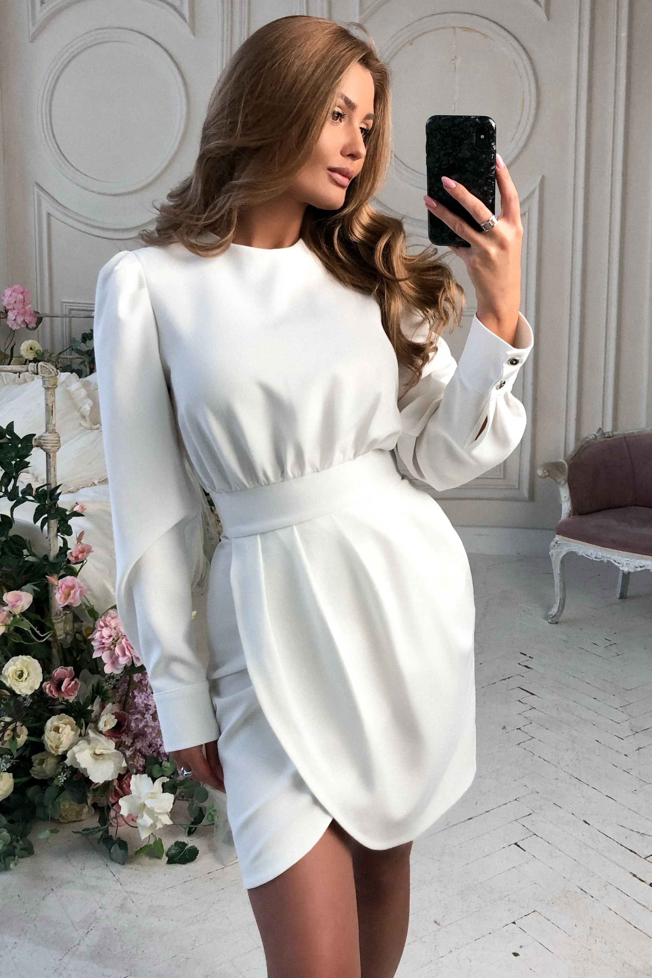 White Long Sleeve Mini Dress