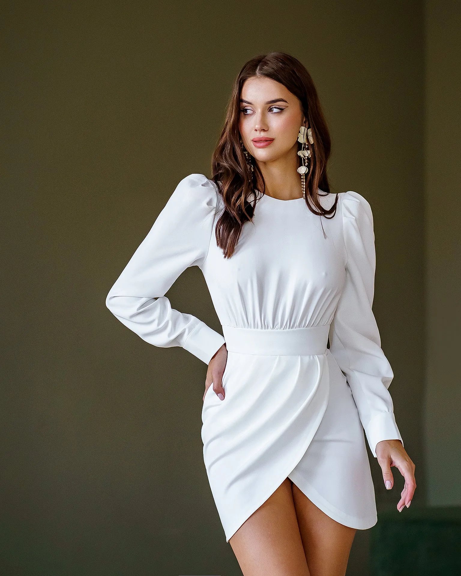 White Long Sleeve Mini Dress