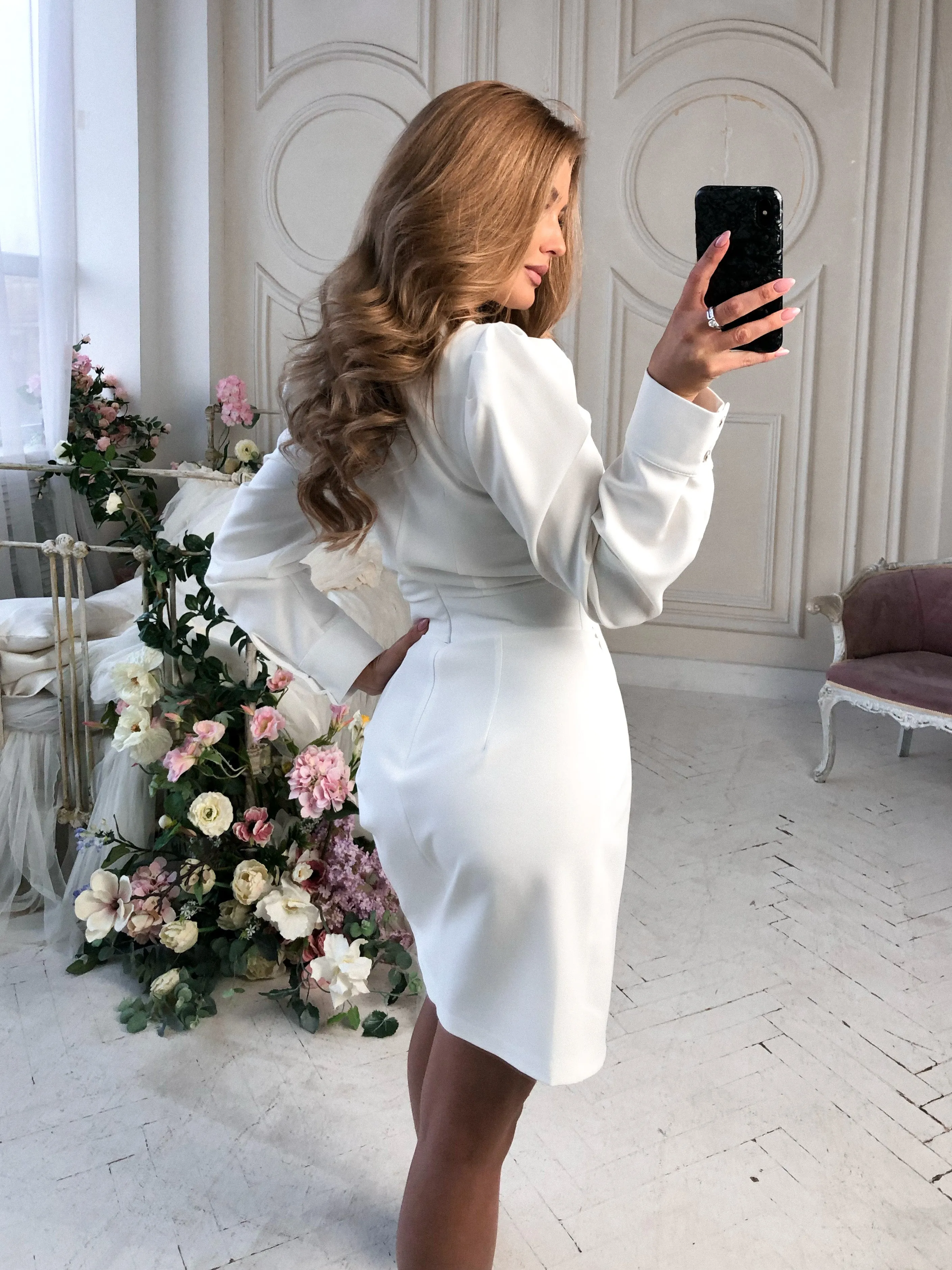 White Long Sleeve Mini Dress