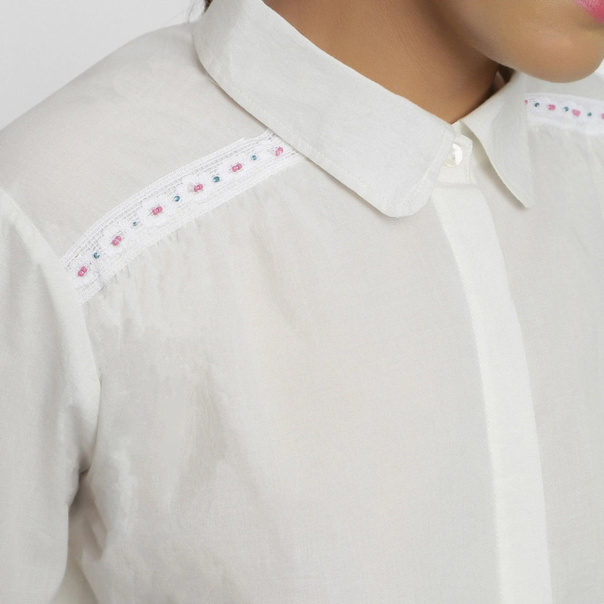 White Organic Cotton Lined Peter Pan Gathered Top