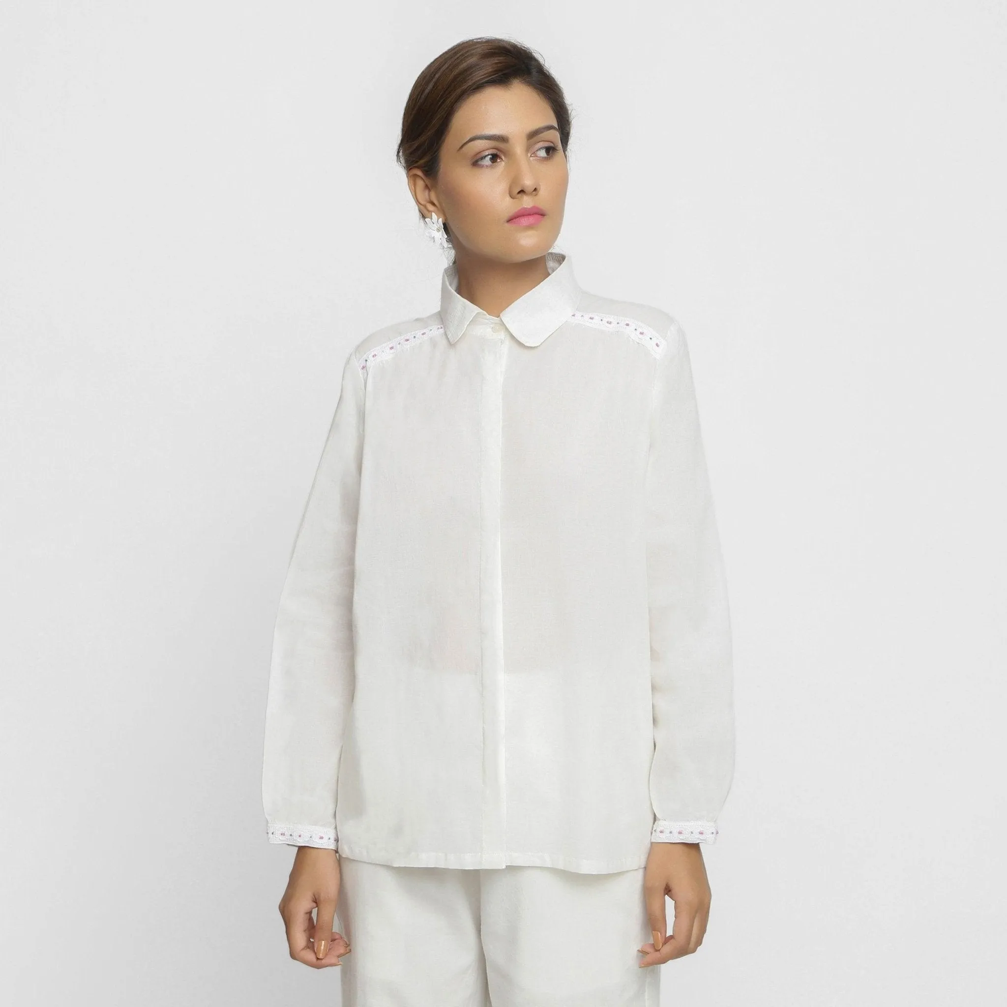 White Organic Cotton Lined Peter Pan Gathered Top