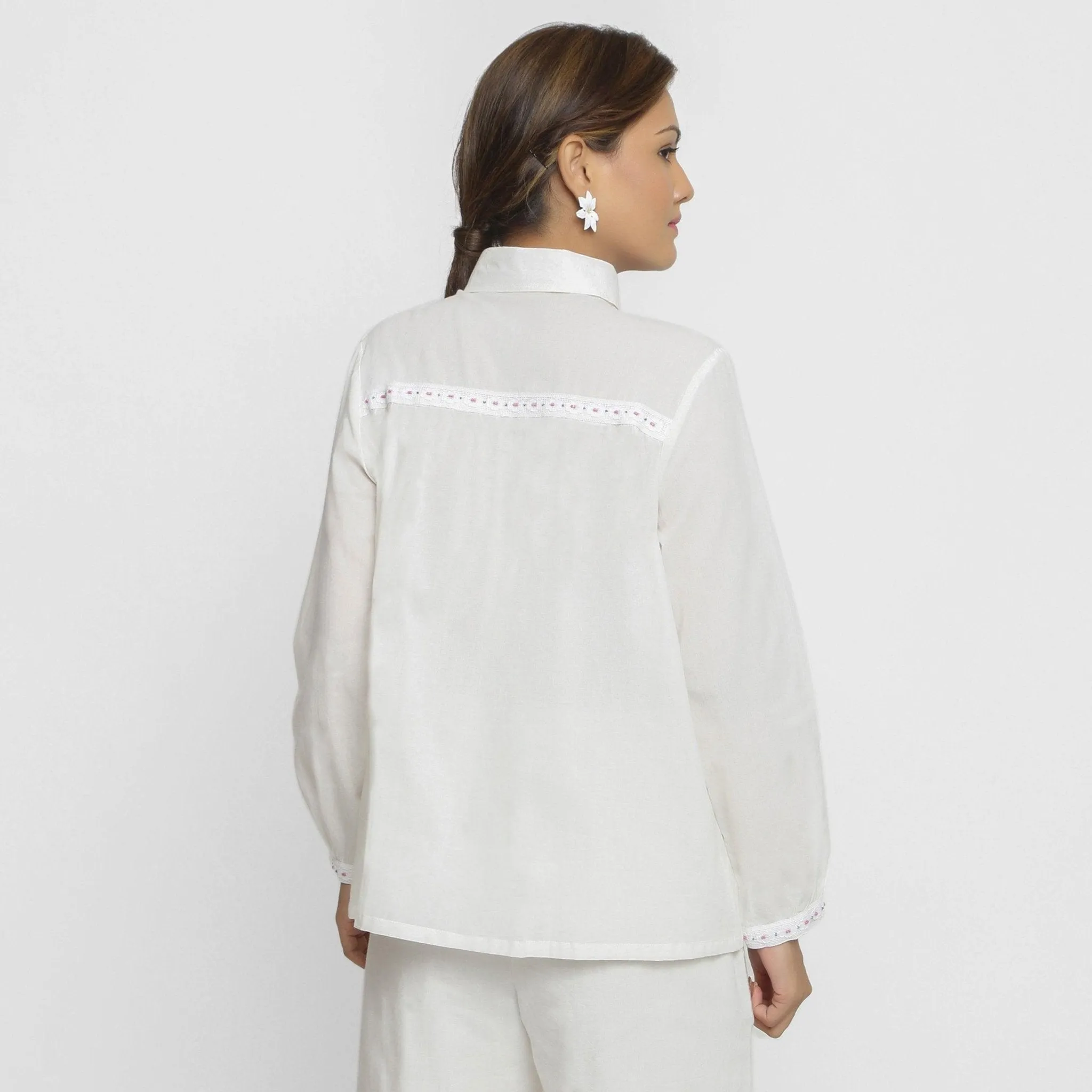 White Organic Cotton Lined Peter Pan Gathered Top