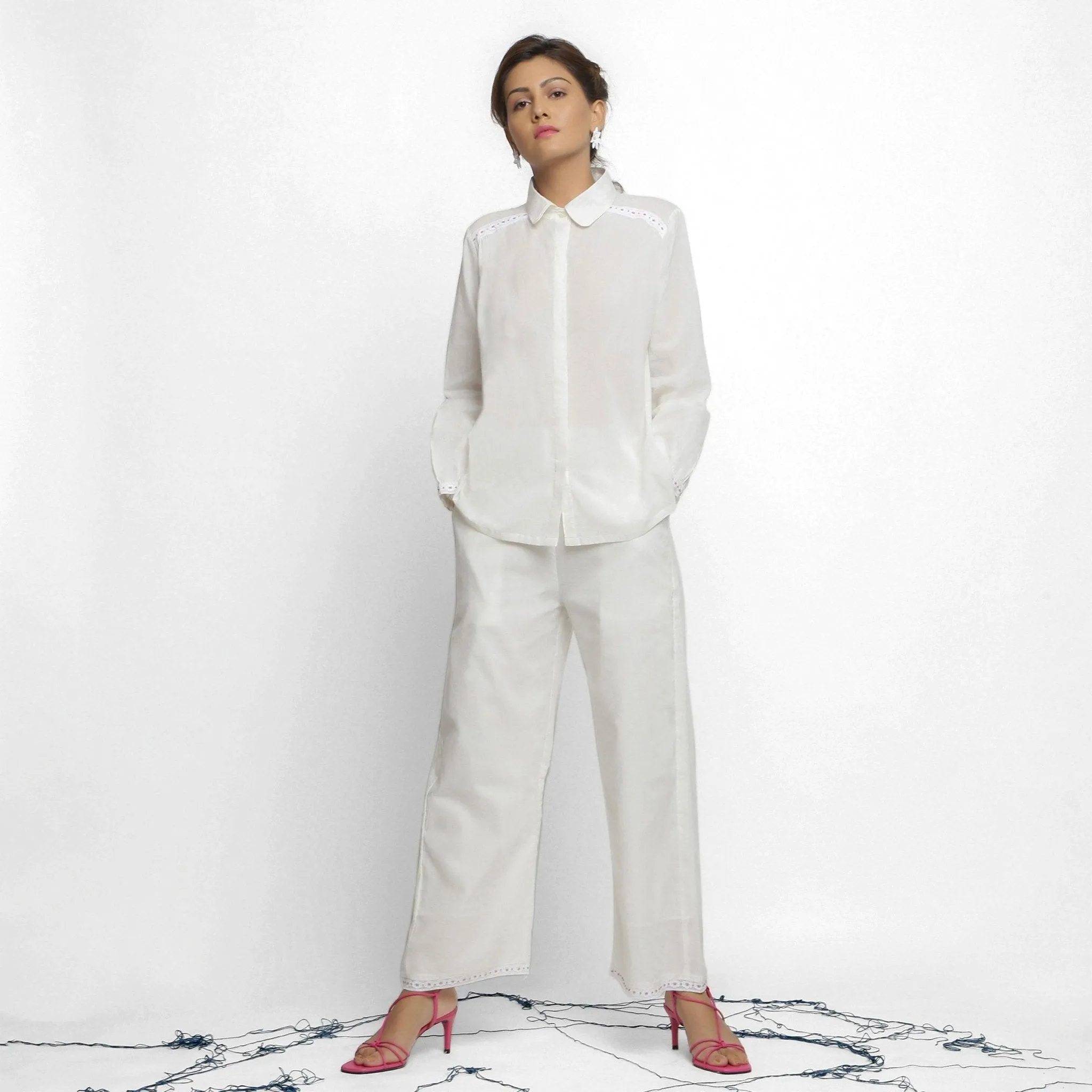 White Organic Cotton Lined Peter Pan Gathered Top