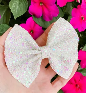 White Princess Glitter Mix Bow Headband | Hair Clip