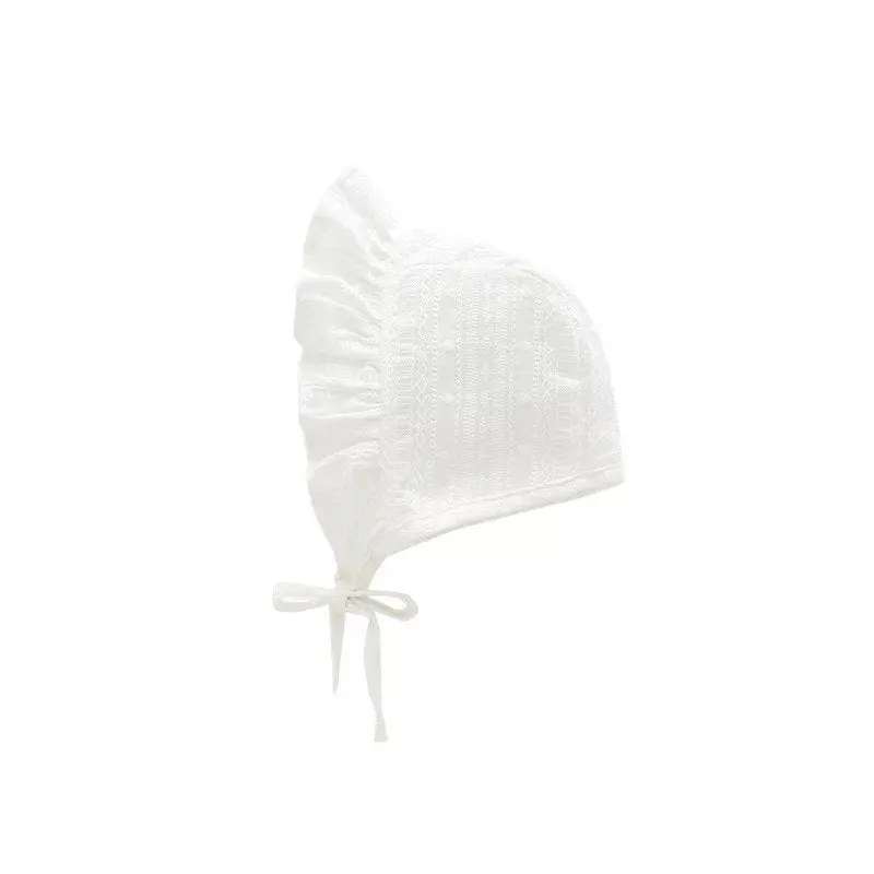 White Ruffle Cotton Rompers with a Cap