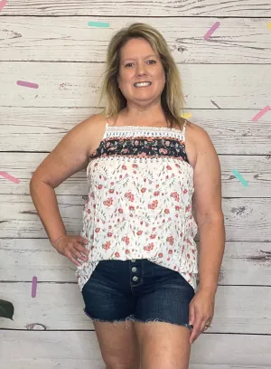 White Smocked Boho Floral Print Halter Top