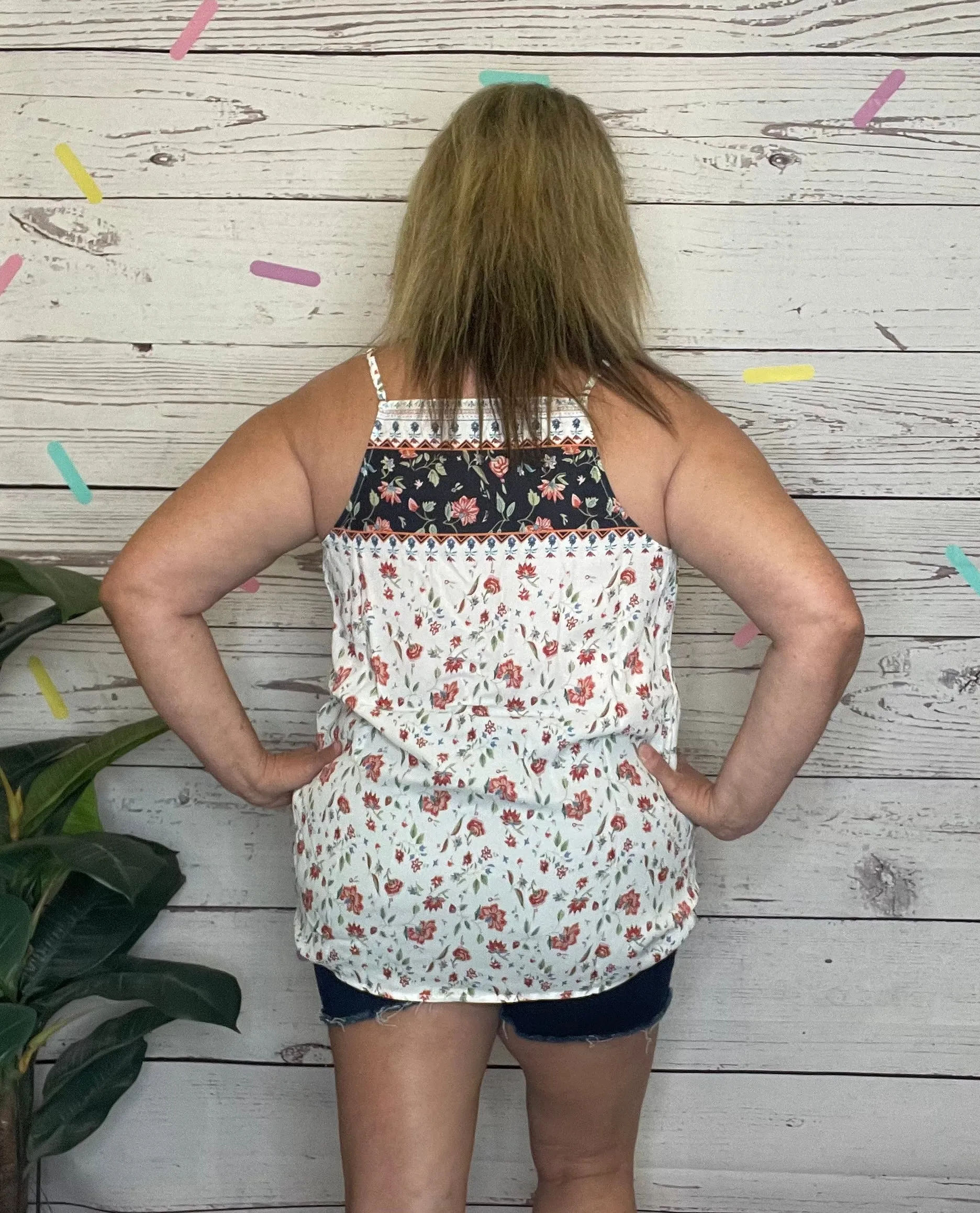 White Smocked Boho Floral Print Halter Top
