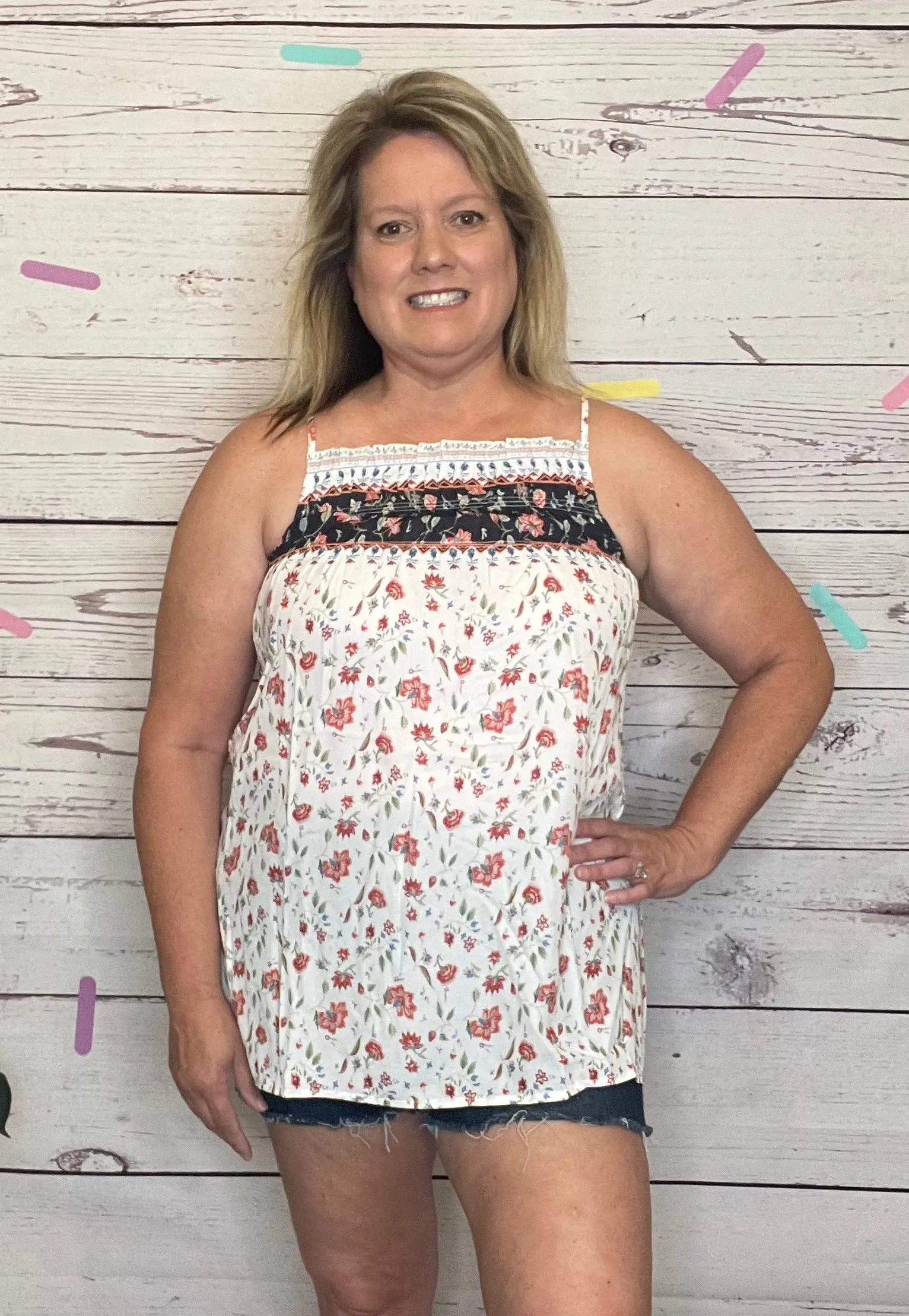 White Smocked Boho Floral Print Halter Top