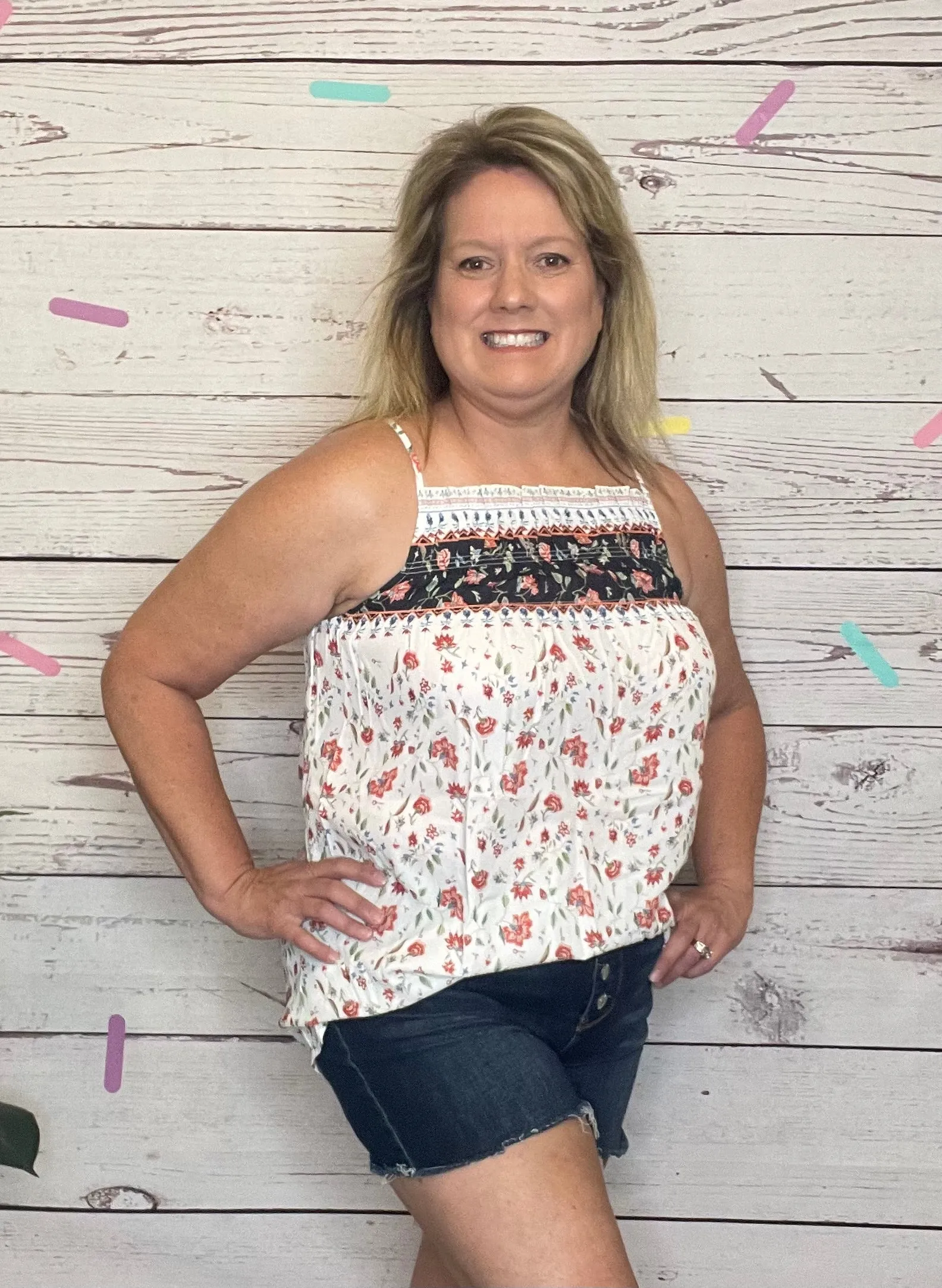 White Smocked Boho Floral Print Halter Top